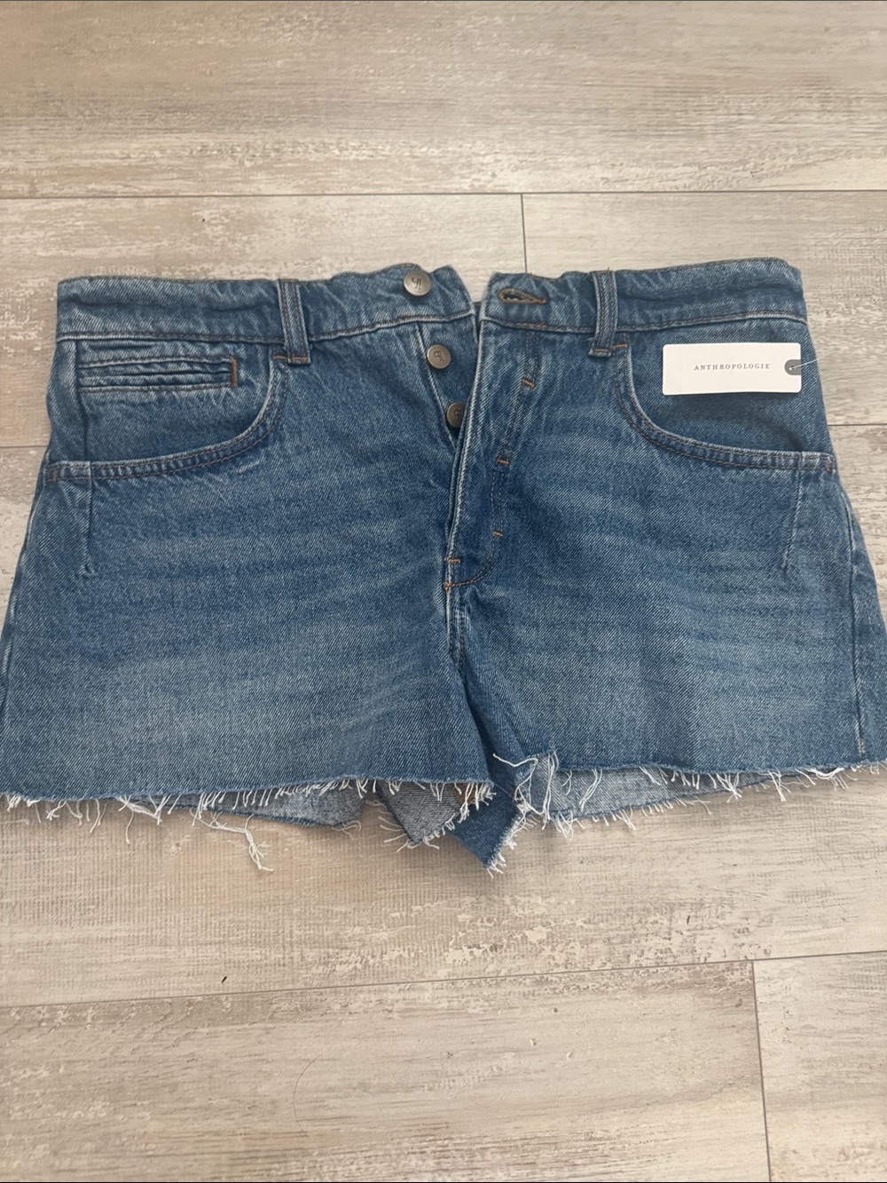 Anthropologie Distressed Blue Denim Frayed Hem Shorts